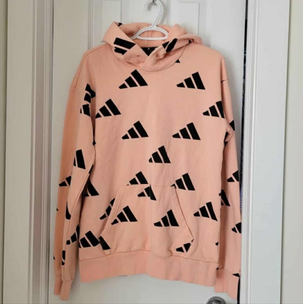Adidas Coral Hoodie with Black Geometric Design Size S